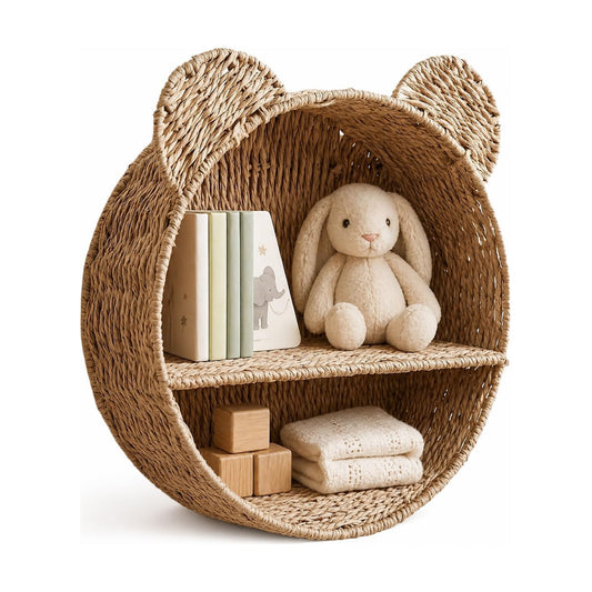 Woven Wall Basket Shelf Bear Nursery Decor / Khaki