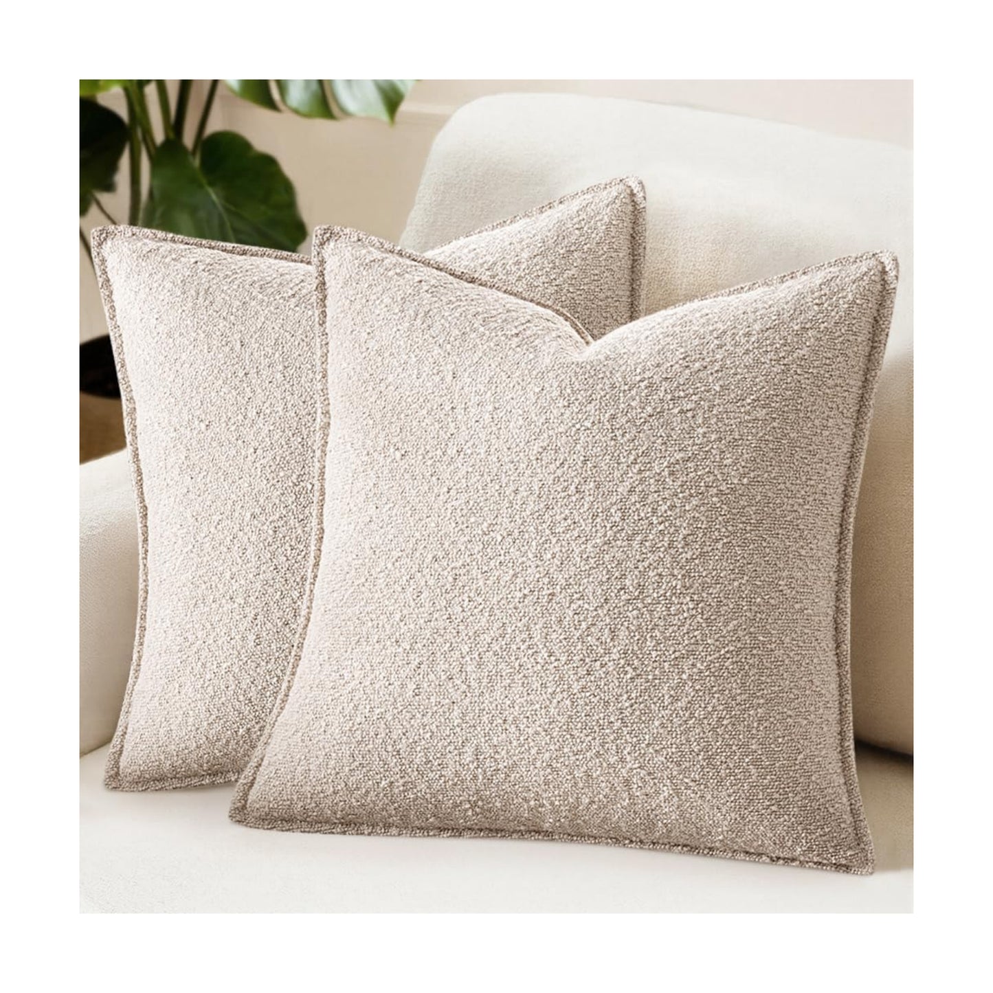 Decorative Textured Boucle Throw Pillow Covers Broadside Thick / 18 x 18 / Natural Beige / Set of 2
