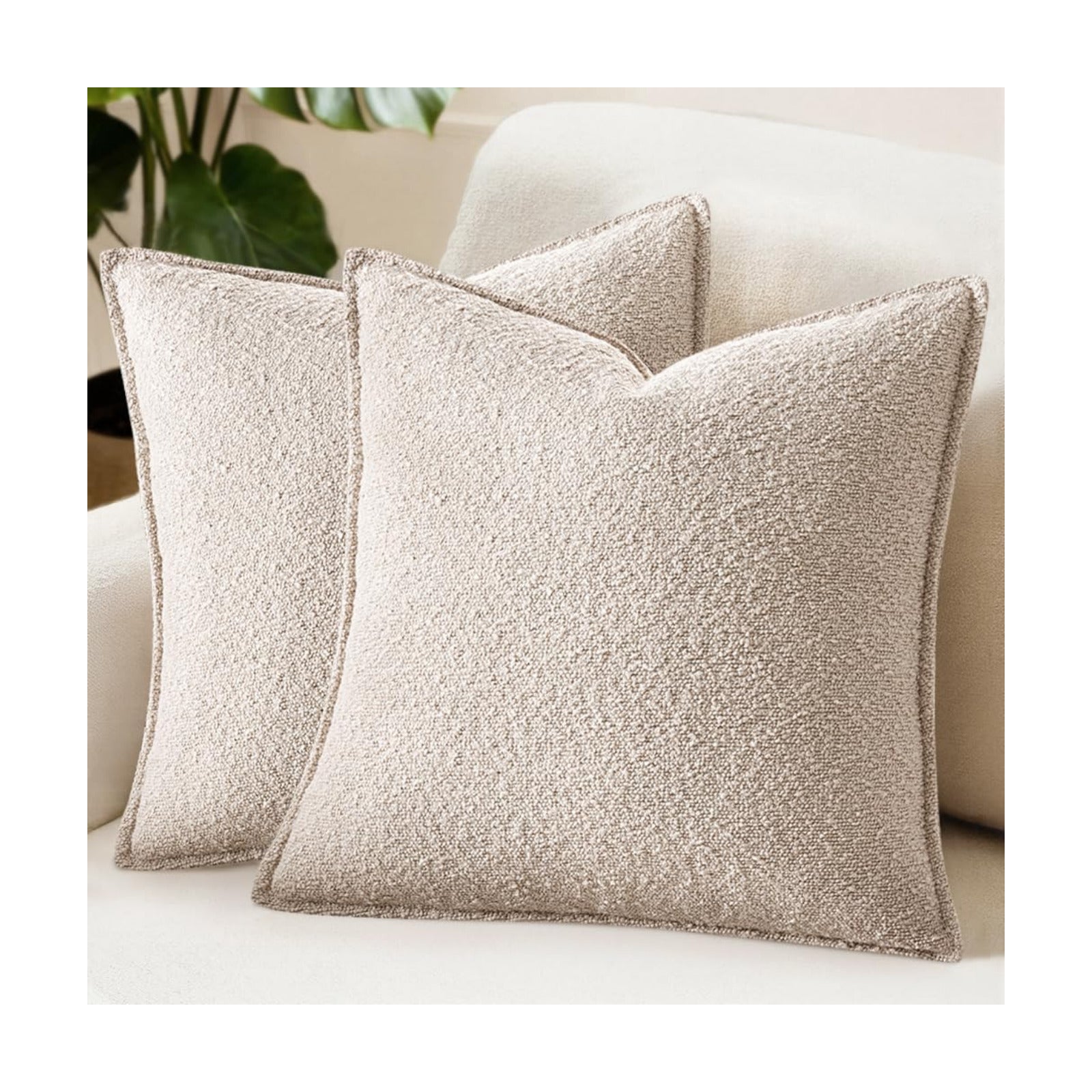 Decorative Textured Boucle Throw Pillow Covers Broadside Thick / 18 x 18 / Natural Beige / Set of 2