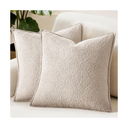 Decorative Textured Boucle Throw Pillow Covers Broadside Thick / 18 x 18 / Natural Beige / Set of 2