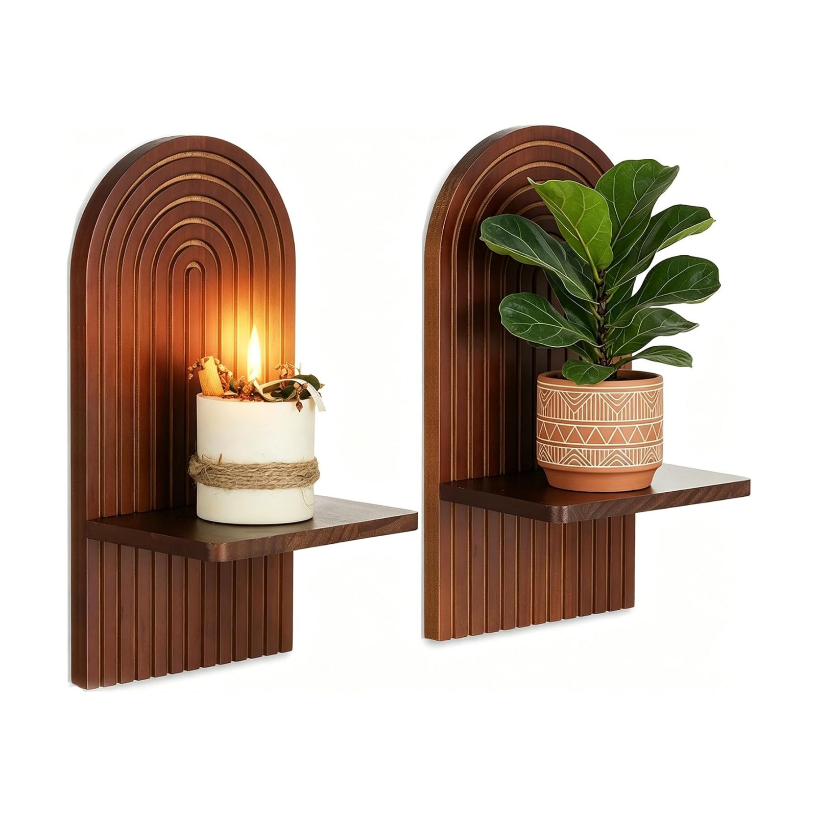 Mid Century Modern Candle Sconces / Walnut Color / Set of 2