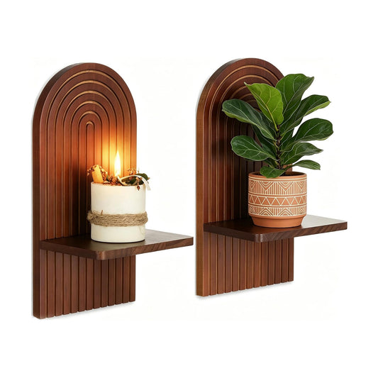 Mid Century Modern Candle Sconces / Walnut Color / Set of 2