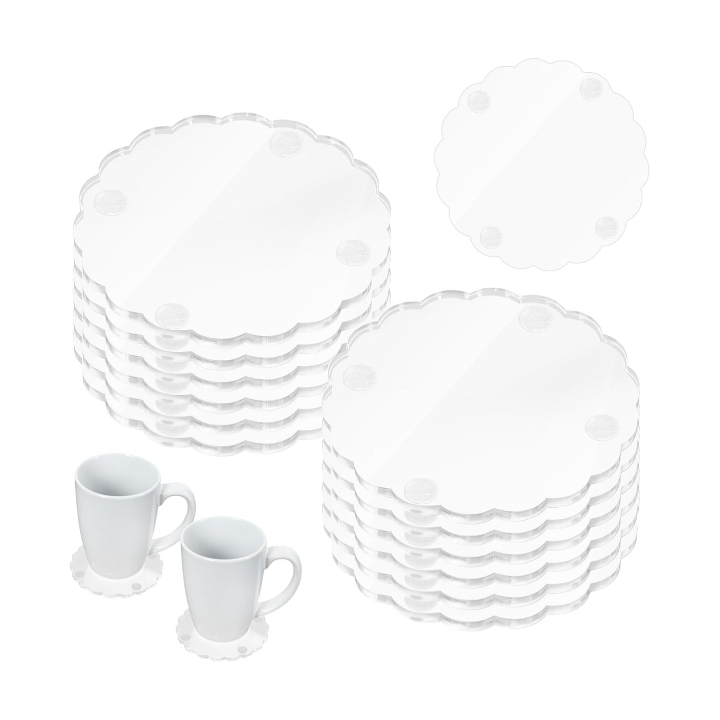 Scalloped Acrylic Coasters for Drinks Coaster / Clear / Set of 12