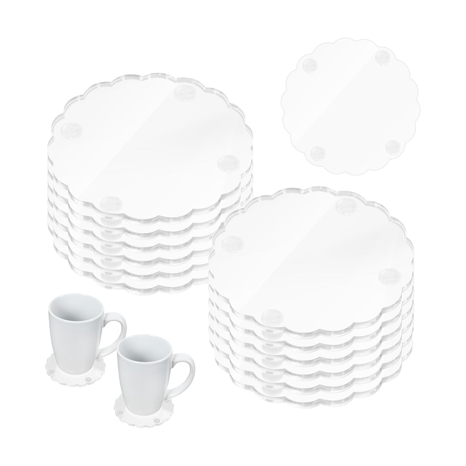 Scalloped Acrylic Coasters for Drinks Coaster / Clear / Set of 12
