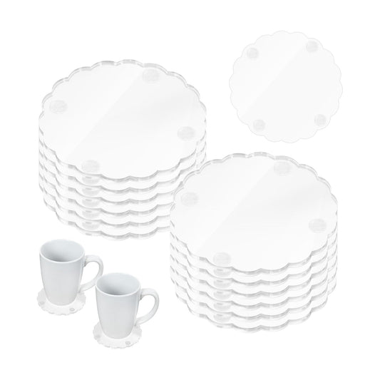 Scalloped Acrylic Coasters for Drinks Coaster / Clear / Set of 12