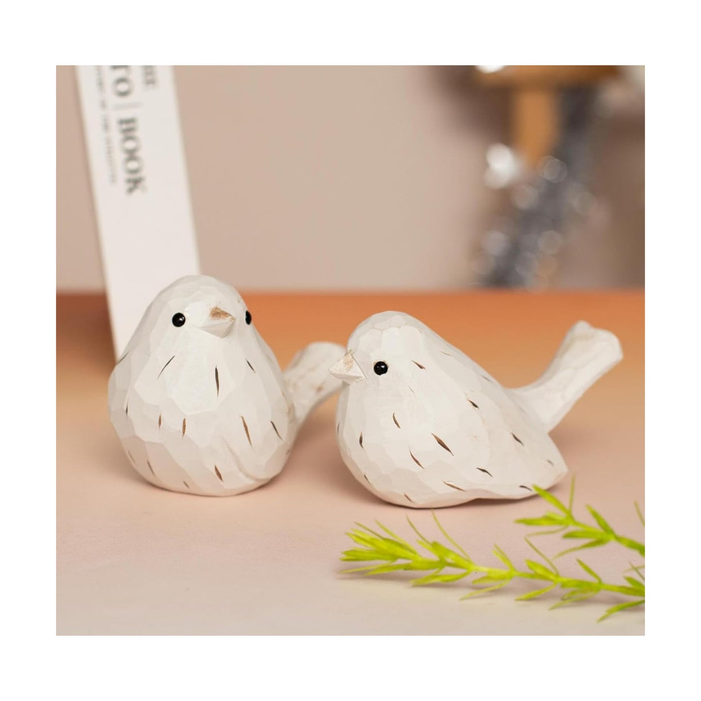 Rustic White Carved Bird Statues / White Farmhouse Birds / Set of 2