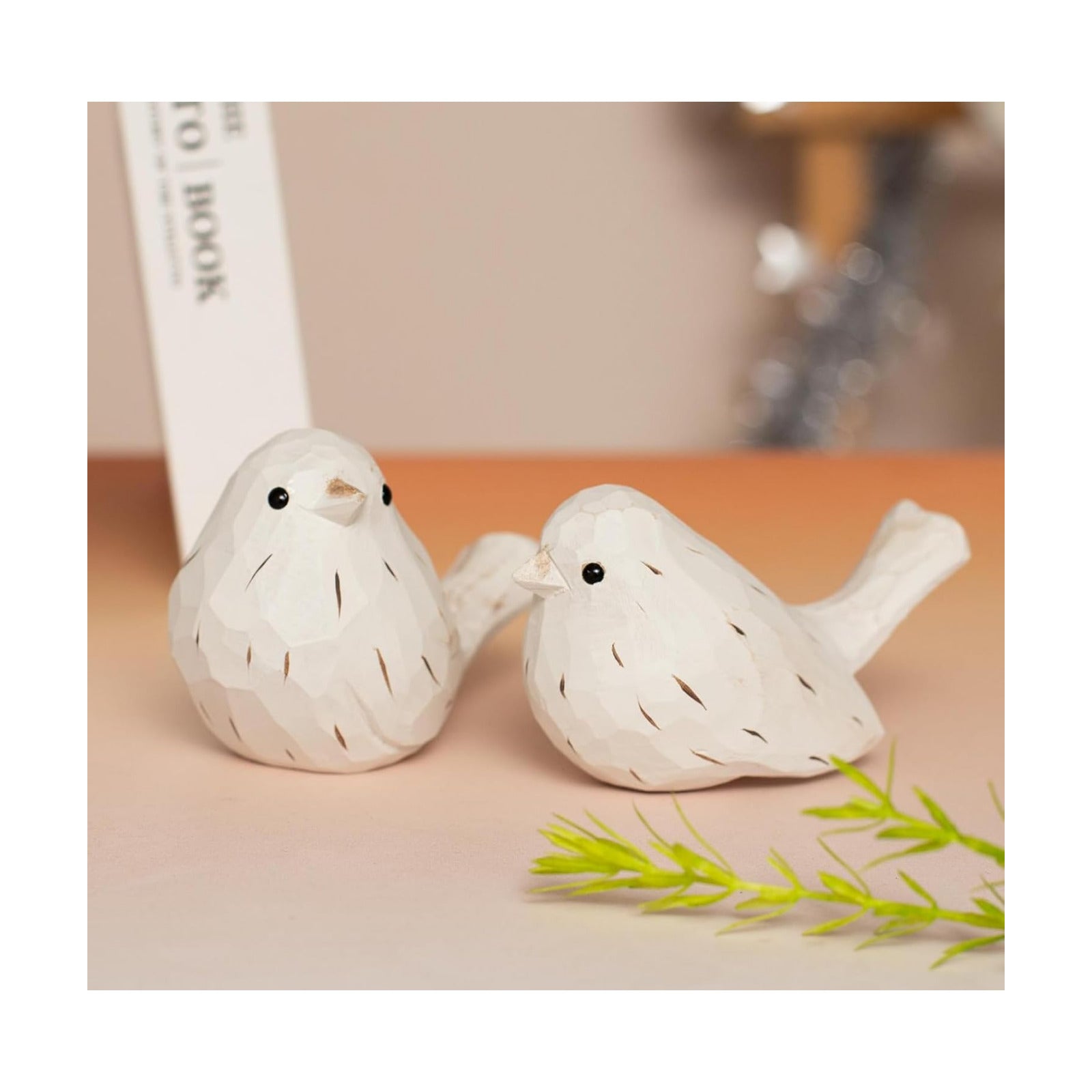 Rustic White Carved Bird Statues / White Farmhouse Birds / Set of 2