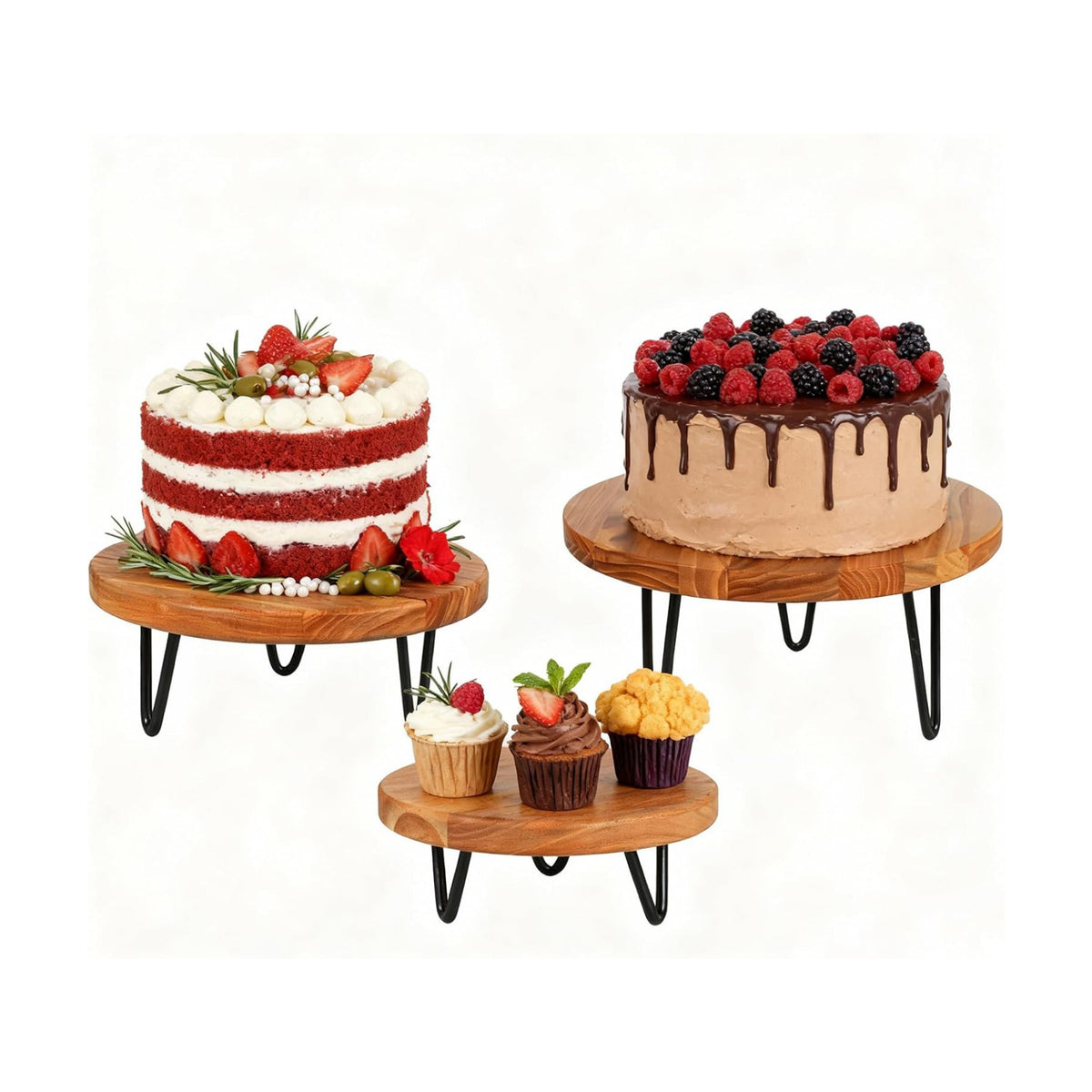 3 Pcs Buffet Risers, Wood Round Food Riser Dessert Table Display Stand Set for Party Wood Cupcake Stands Nesting Table