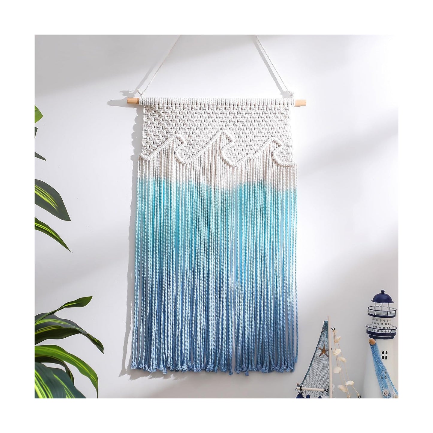 Beach Wave Hanging Tassels Decor " Ocean Macrame Wall Hanging Coastal Tapestry Wall Art / 16 x 26
