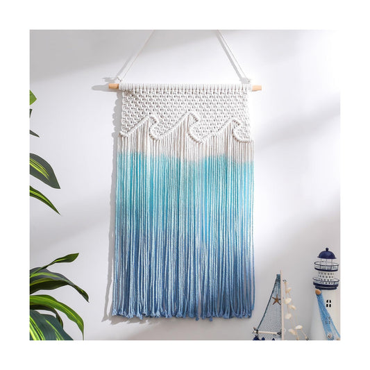 Beach Wave Hanging Tassels Decor " Ocean Macrame Wall Hanging Coastal Tapestry Wall Art / 16 x 26