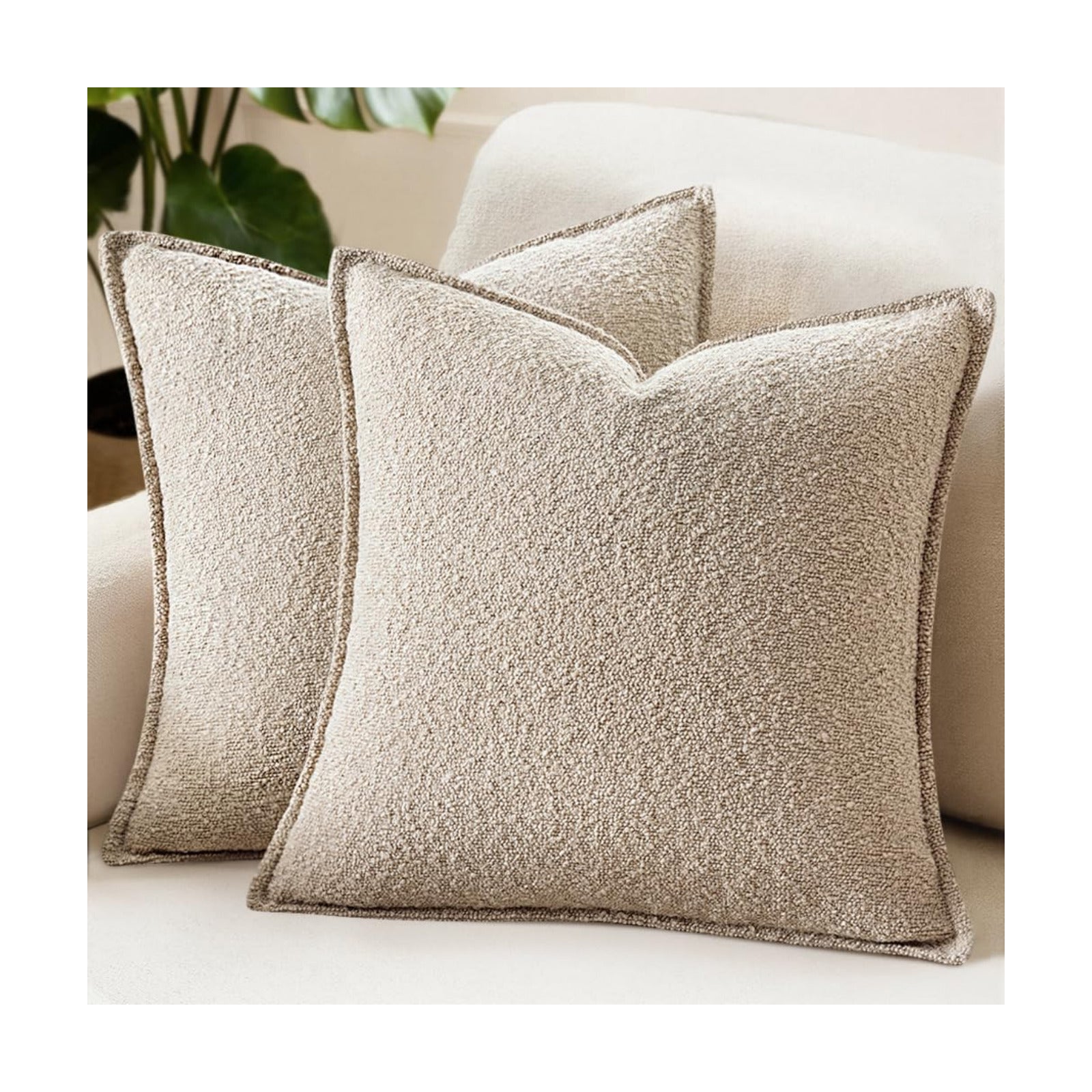 Decorative Textured Boucle Throw Pillow Covers Broadside Thick Boho / 18 x 18 / Oatmeal / Set of 2