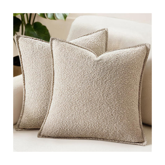 Decorative Textured Boucle Throw Pillow Covers Broadside Thick Boho / 18 x 18 / Oatmeal / Set of 2
