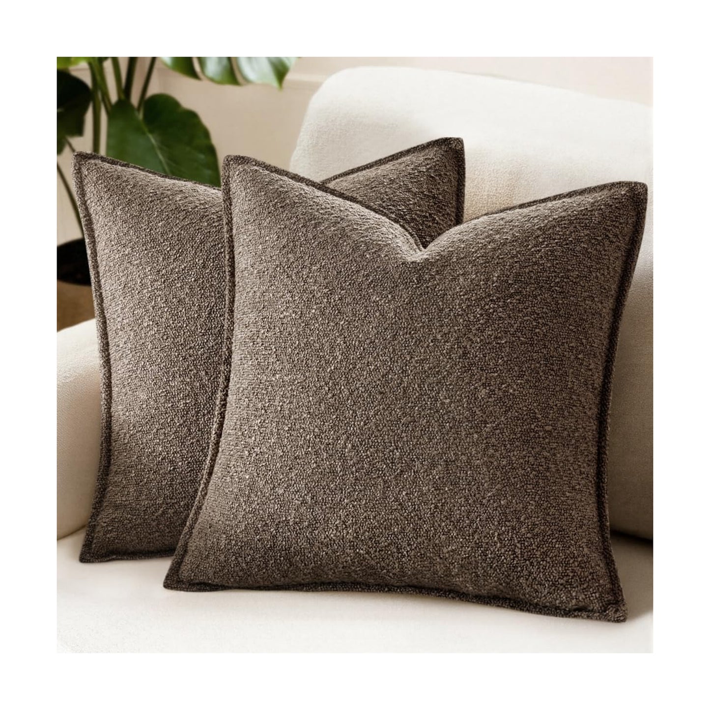 Decorative Textured Boucle Throw Pillow Covers Broadside Thick / 18 x 18 / Dark Brown / Set of 2