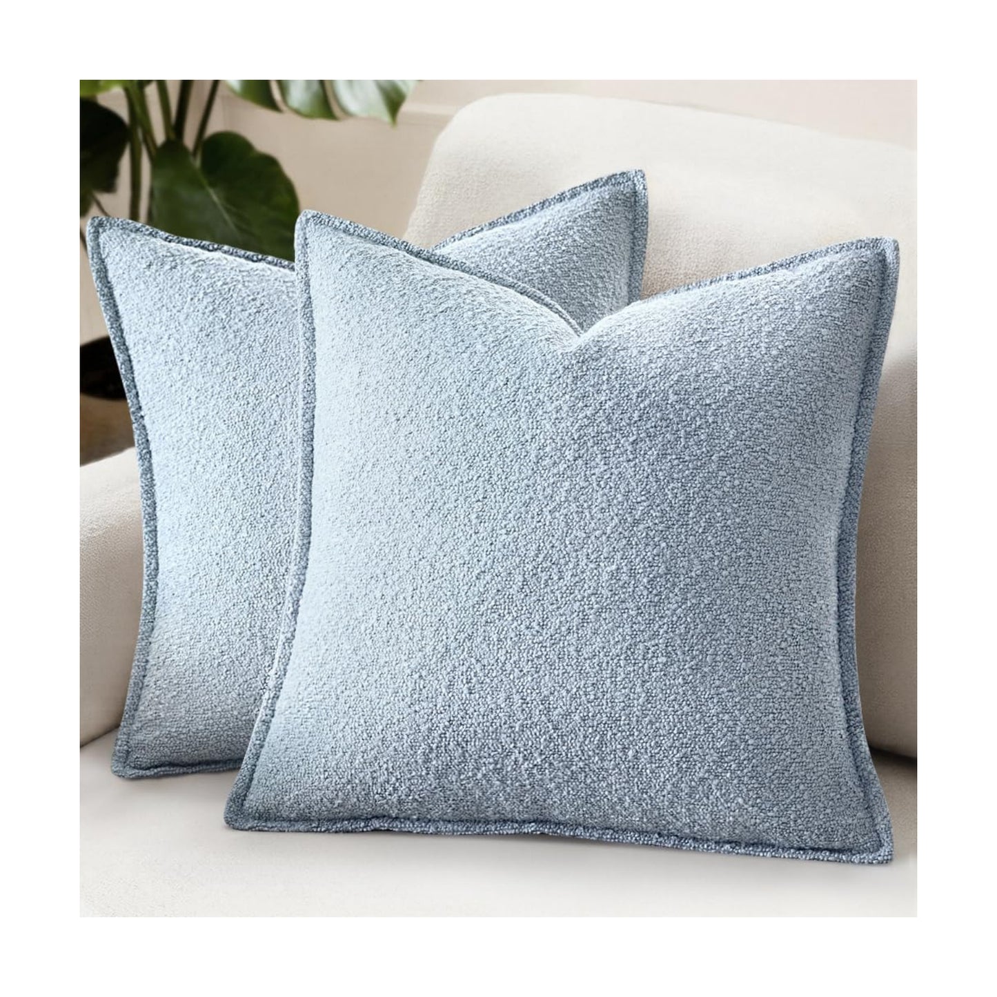 Decorative Textured Boucle Throw Pillow Covers Broadside Thick / 18 x 18 / Light Blue / Set of 2