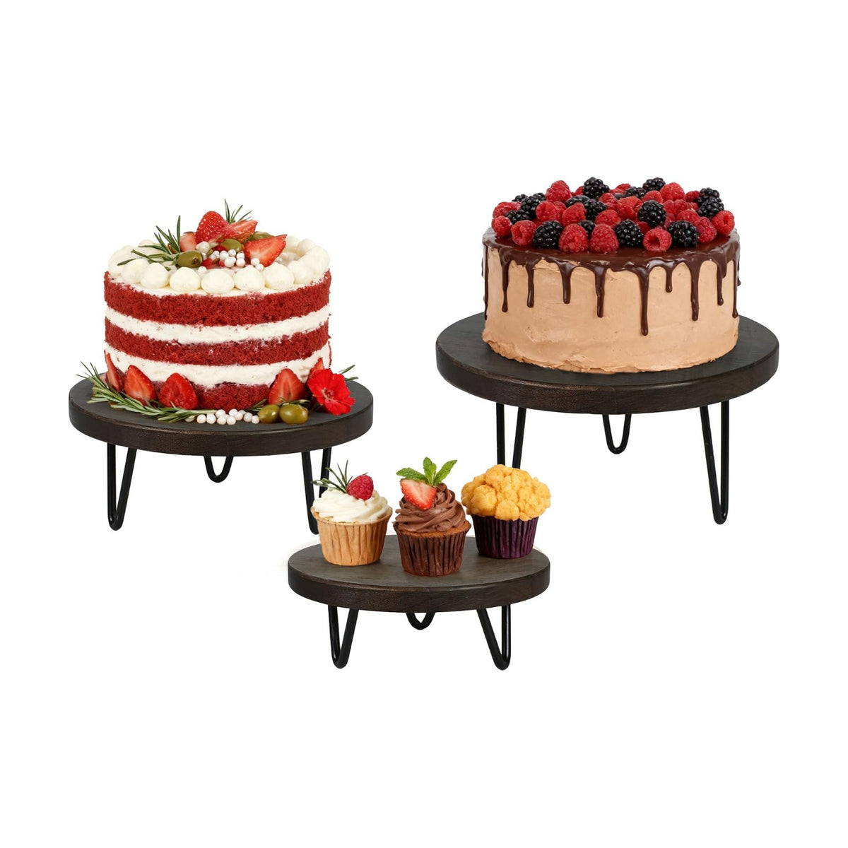 3 Pcs Buffet Risers, Wood Round Food Riser Dessert Table Display Stand Set for Party Wood Cupcake Stands Nesting Table