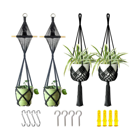 Boho Hanging Planters / Black Hanger / 10 Inch / Set of 8