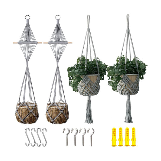 Boho Hanging Planters / Gray Hanger / 10 Inch / Set of 8
