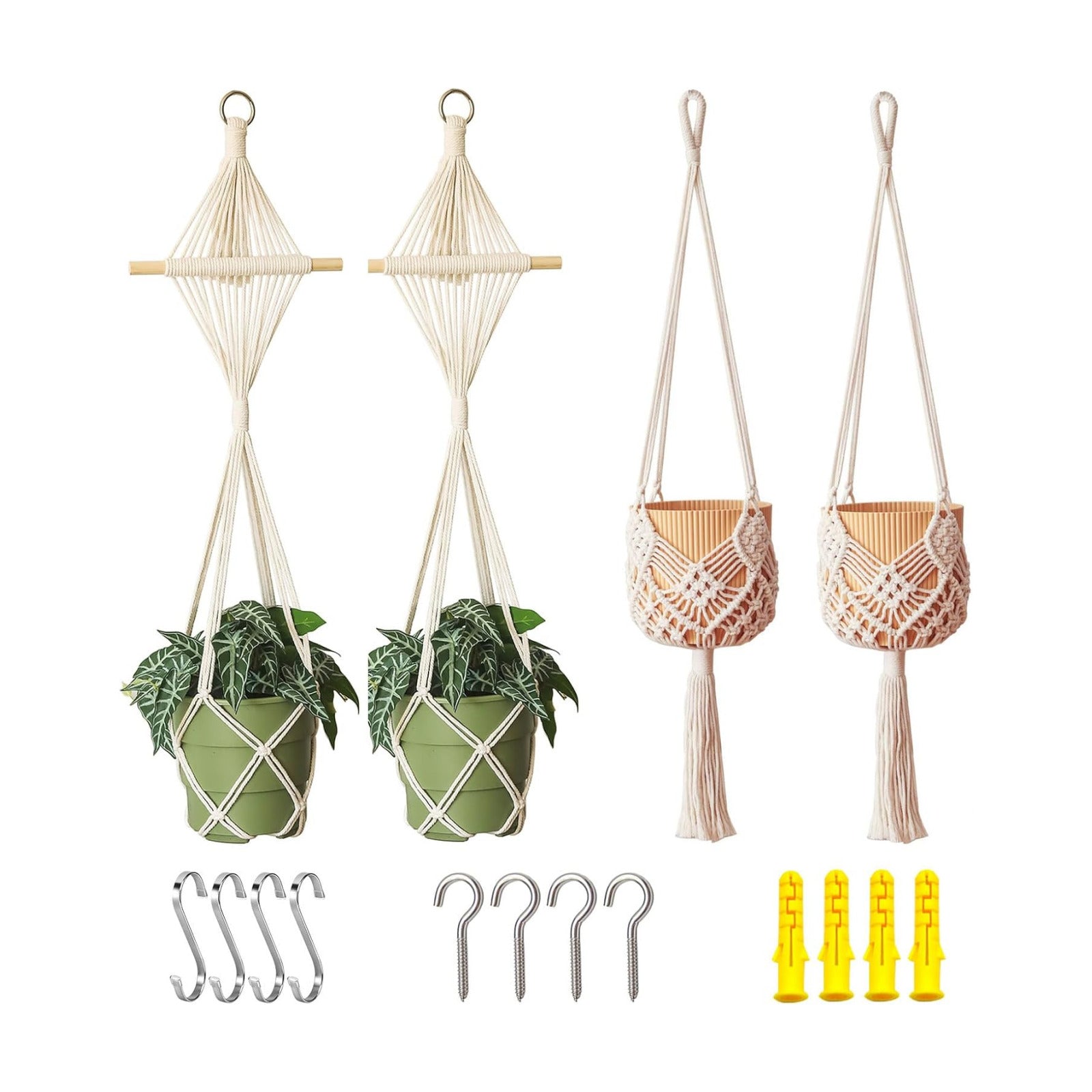 Boho Hanging Planters / White Hanger / 10 Inch / Set of 8