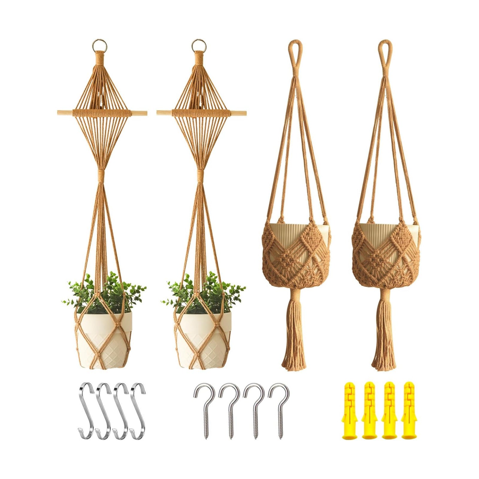 Boho Hanging Planters / Caramel Hanger / 10 Inch / Set of 8