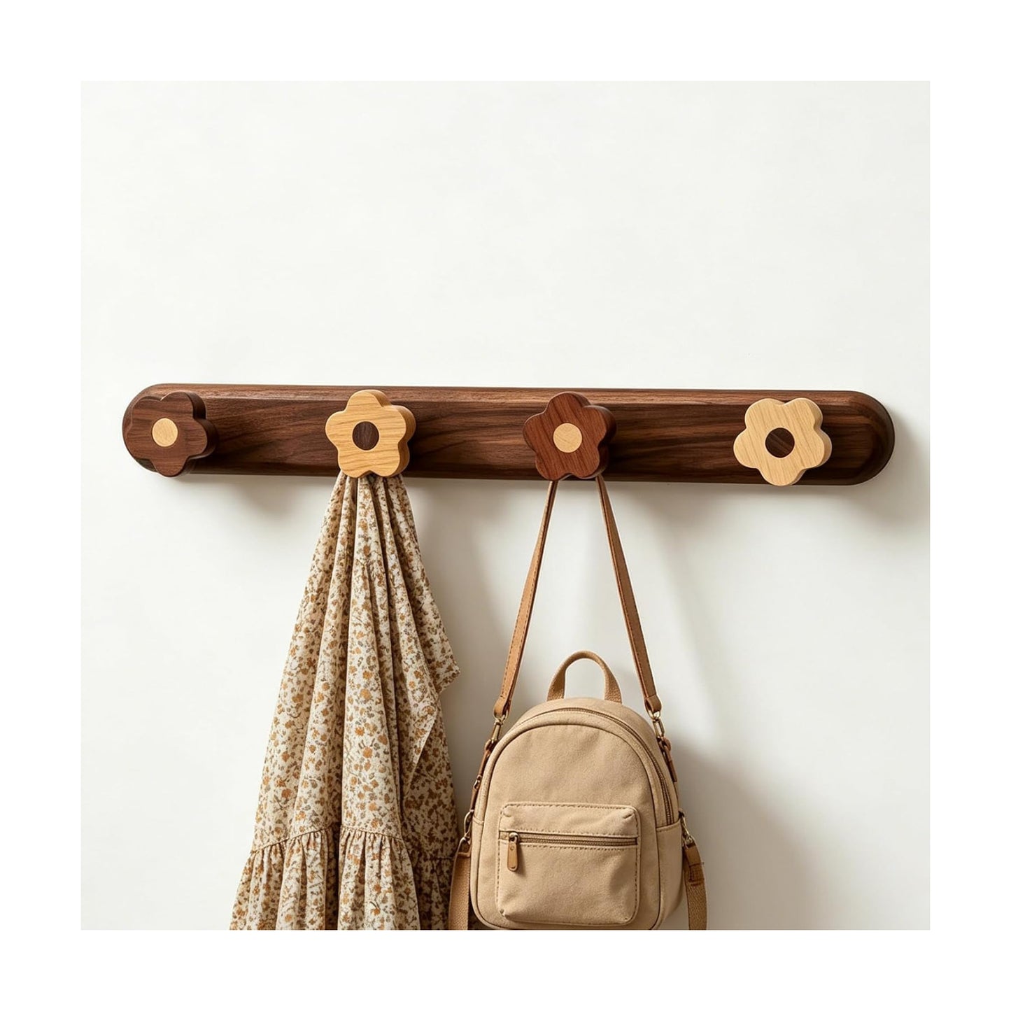Wood Flower Coat Hooks for Hanging Clothes / Medium