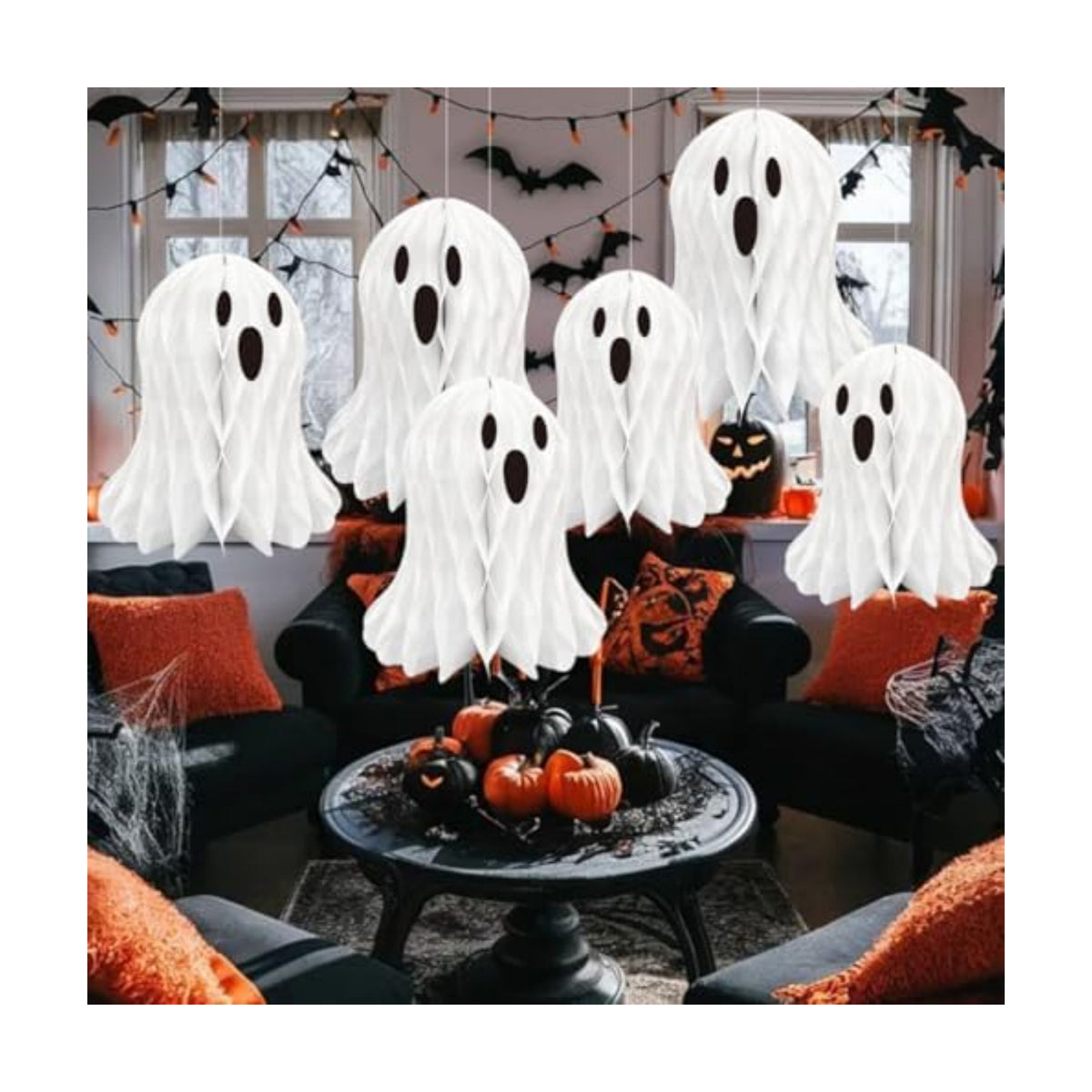 Halloween Ghost Honeycomb Hanging Decorations 6 Pcs White Table Centerpiece Paper Hanging Ornaments Halloween Party Window Spooky Haunted House Desk Decor