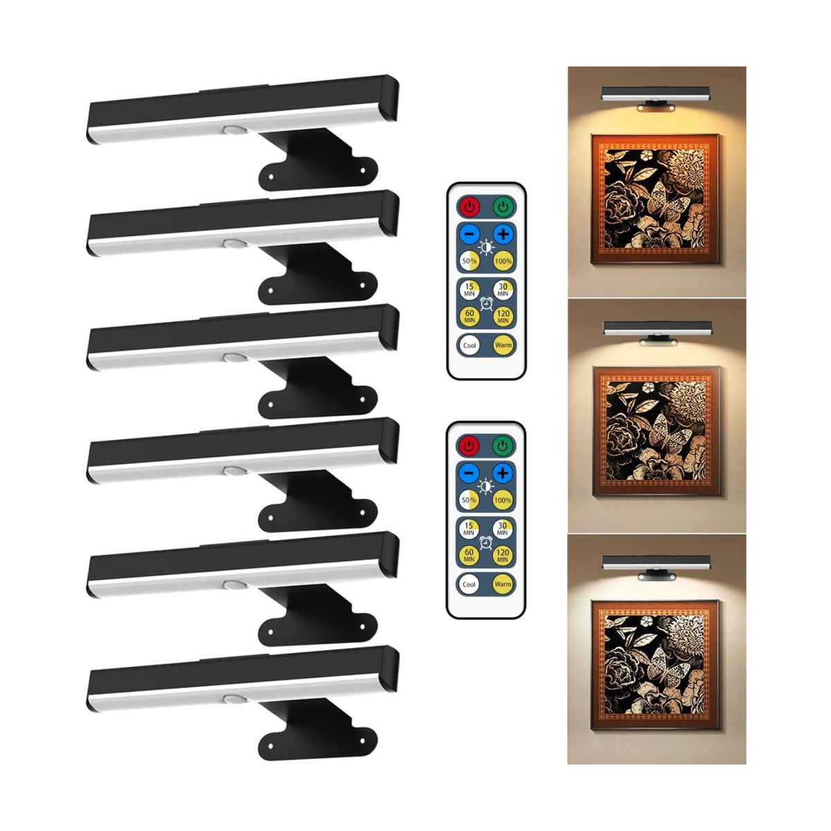 EUIOKUN Wireless Picture Light with Remote,Battery Operated Wall Sconces | 6Pcs Painting Light for Wall