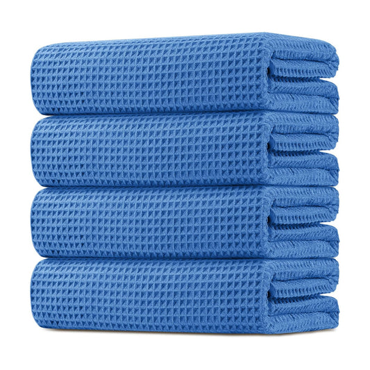 HOMEXCEL Waffle Bath Towels Set of 4 Pack, Waffle Towels for Bathroom, Blue | 400GSM Microfiber Waffle Bathroom Towel