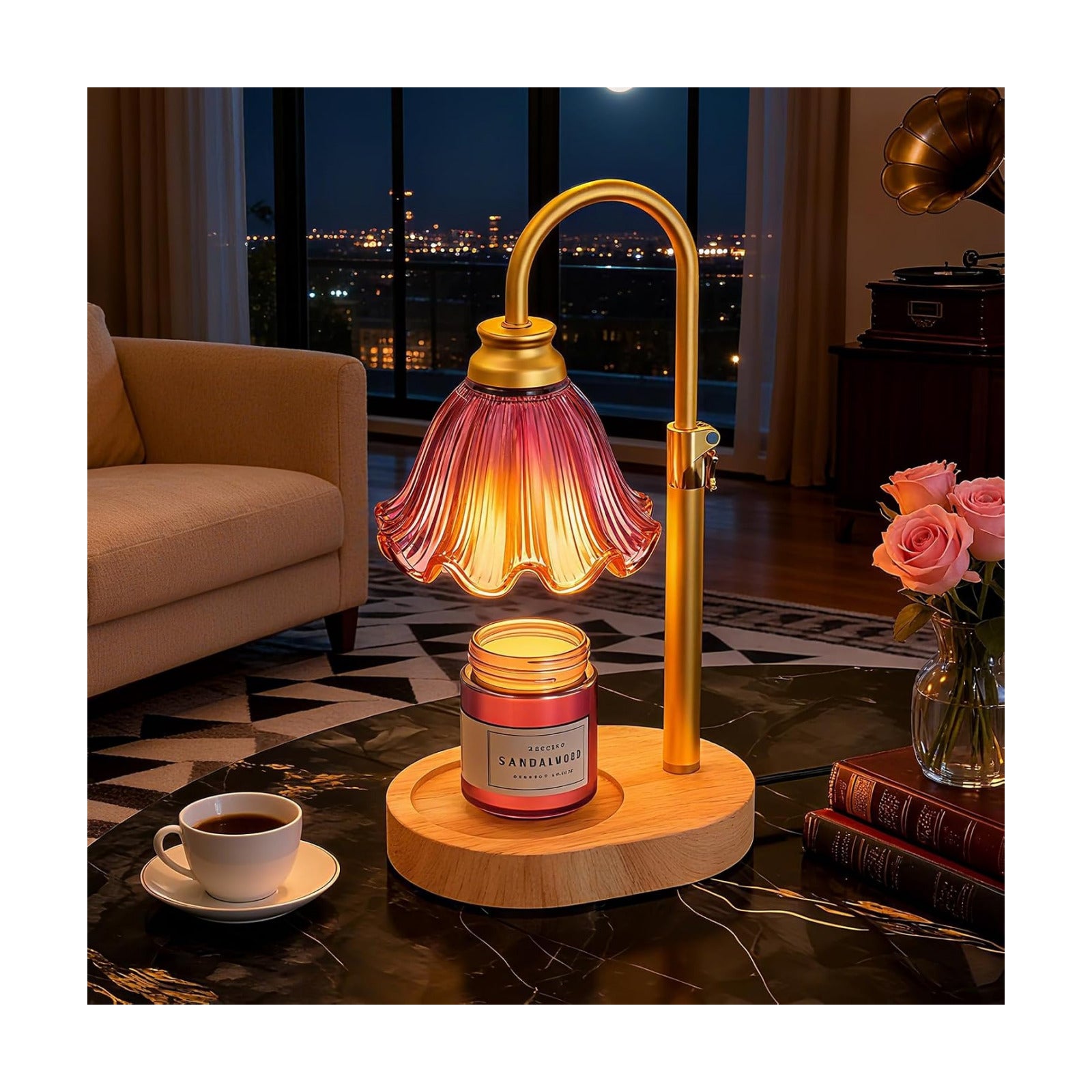 Flower Candle Warmer Lamp with Timer & 4-Level Dimmer, Adjustable Height