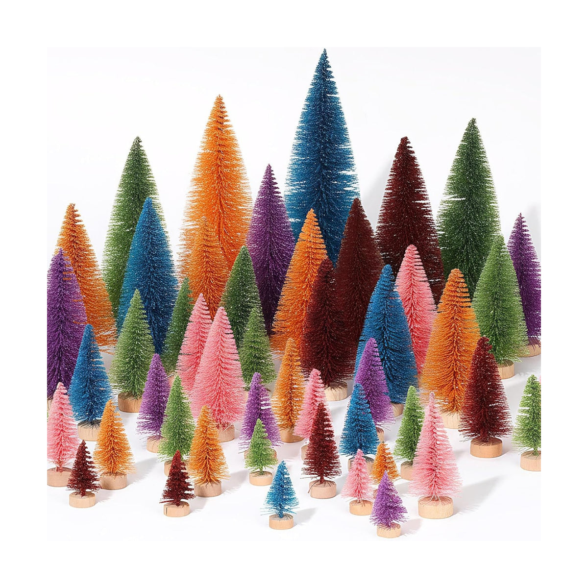Leyndo 24 Pcs Colorful Sisal Bottle Brush Trees Mini Christmas Tree