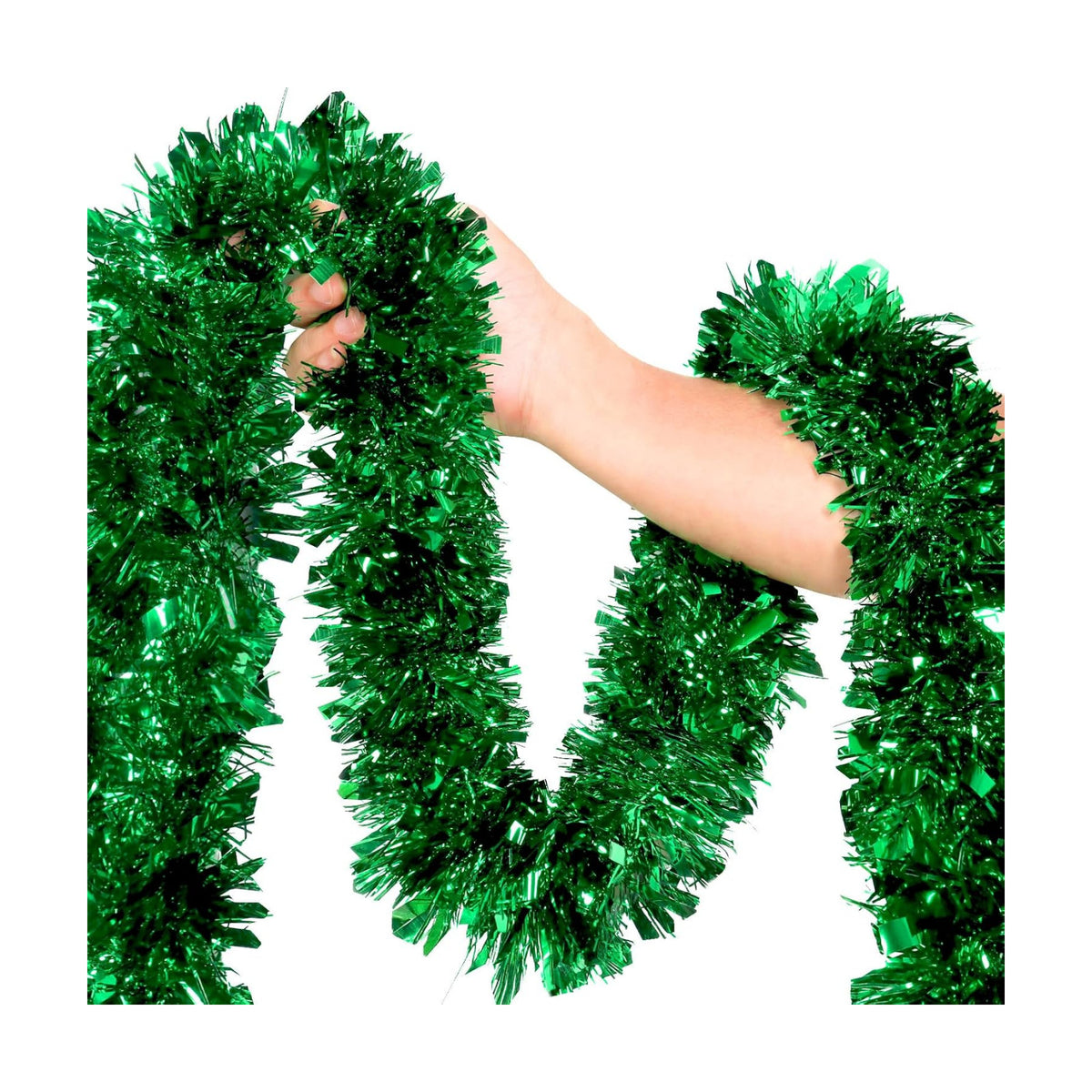 50Ft Green Christmas Garland Decorations,Xams Greenery Tinsel Stems Non-Lit Soft Twist Garland Decor for Tree Stairs Railing Front Door Mantle Fireplace Indoor Outdoor Holiday Home