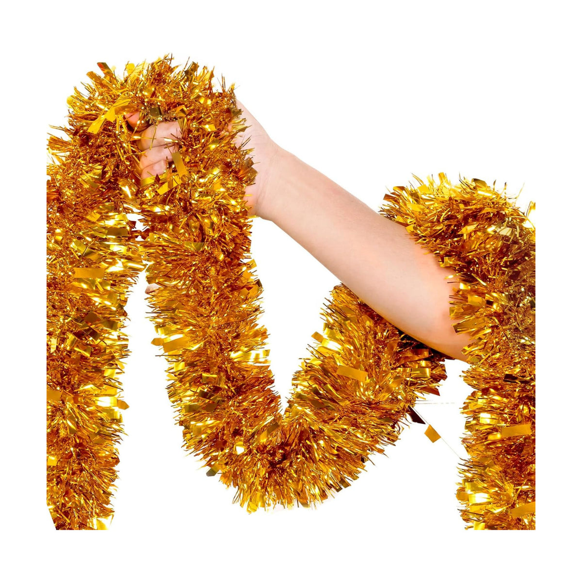 50Ft Gold Christmas Garland Decorations,Xams Tinsel Stems Non-Lit Soft Twist Garland Decor for Tree Stairs Railing Front Door Mantle Fireplace Indoor Outdoor Holiday Home