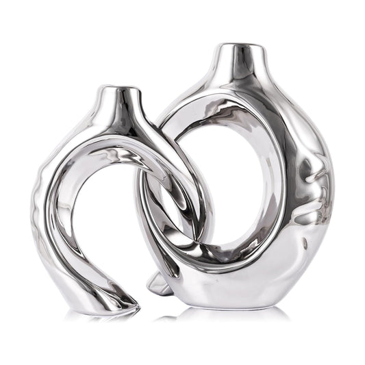 Round Boho Vase for Pampas Grass / Silver1 / Set of 2