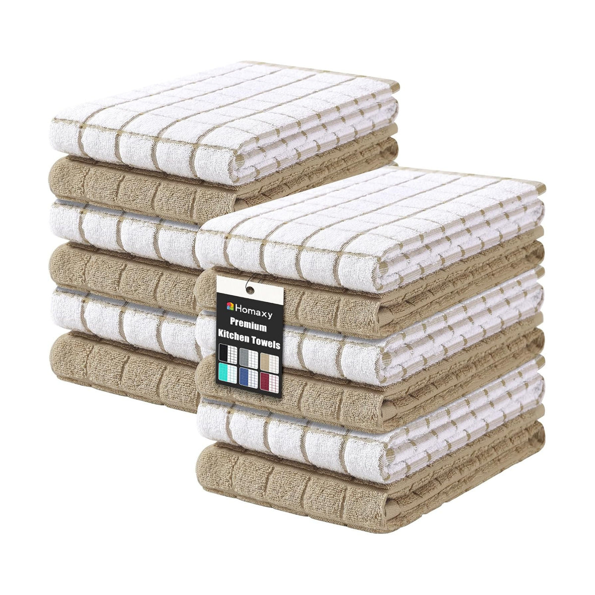Homaxy Large Premium Cotton Kitchen Towels 16"x 28", 12 Pack, Tan | Natural Ring Spun 390 GSM Dish Towels, Super