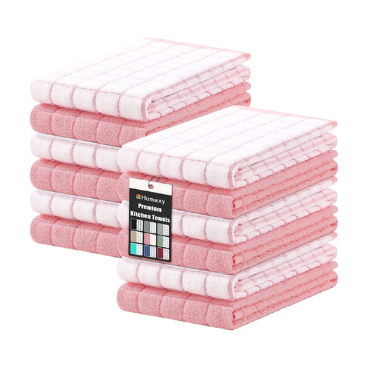 Homaxy Large Premium Cotton Kitchen Towels 16"x 28", 12 Pack, Pink | Natural Ring Spun 390 GSM Dish Towels, Super