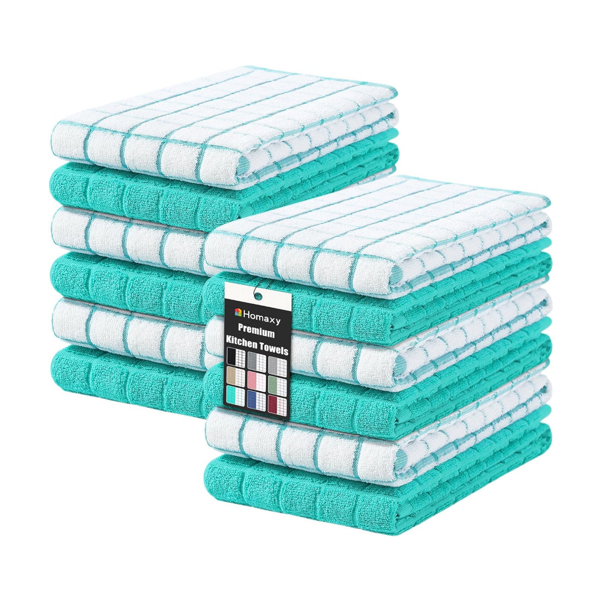 Homaxy Large Premium Cotton Kitchen Towels 16"x 28", 12 Pack, Aqua | Natural Ring Spun 390 GSM Dish Towels, Super