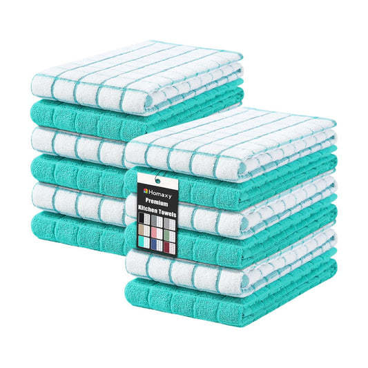 Homaxy Large Premium Cotton Kitchen Towels 16"x 28", 12 Pack, Aqua | Natural Ring Spun 390 GSM Dish Towels, Super