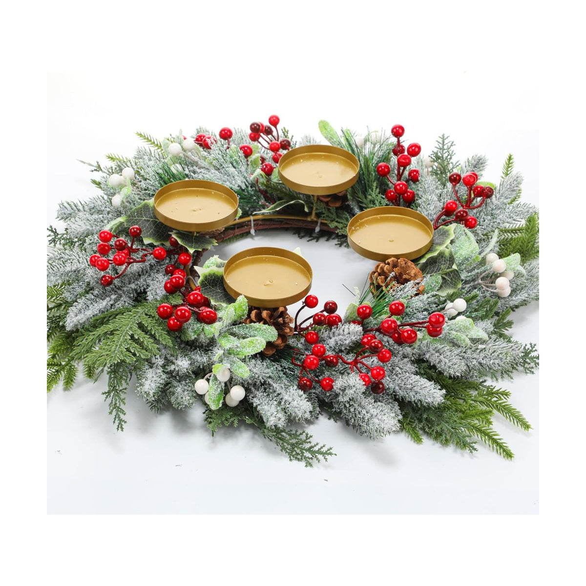 Reallnaive Large Christmas Advent Wreath Candle Holder with Norfolk Pine, Cedar, Mistletoe 19 Inch Rustic Advent