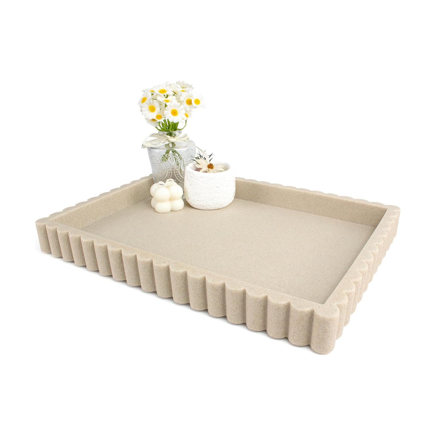 Scalloped Coffee Table Tray / Beige