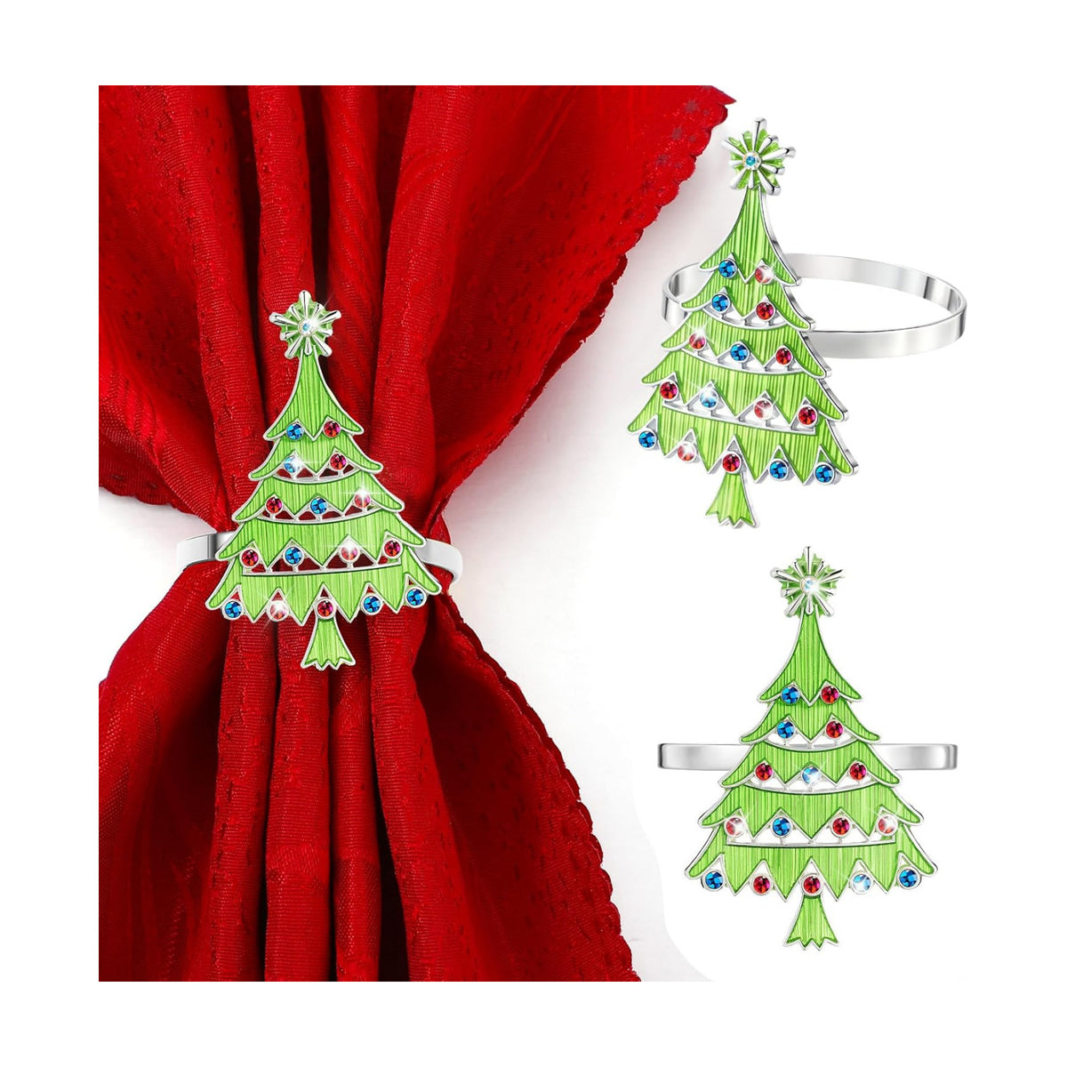 Outus 12 Pack Christmas Tree Napkin Rings Green Metal Holders
