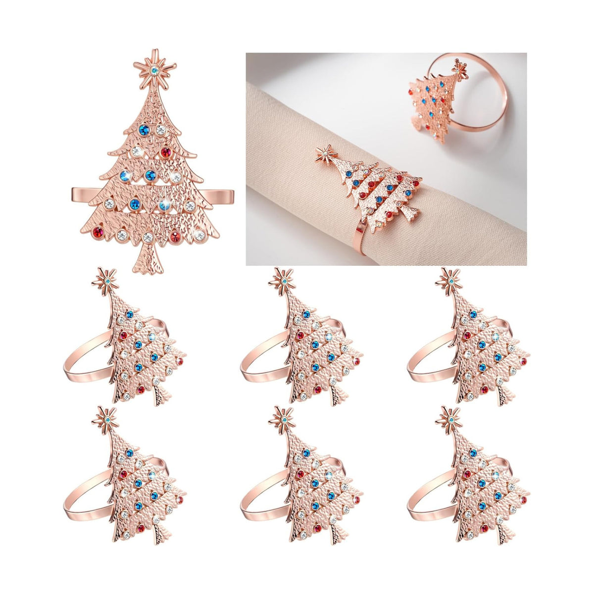 Outus 12 Pack Christmas Tree Napkin Rings Pink Metal Holders