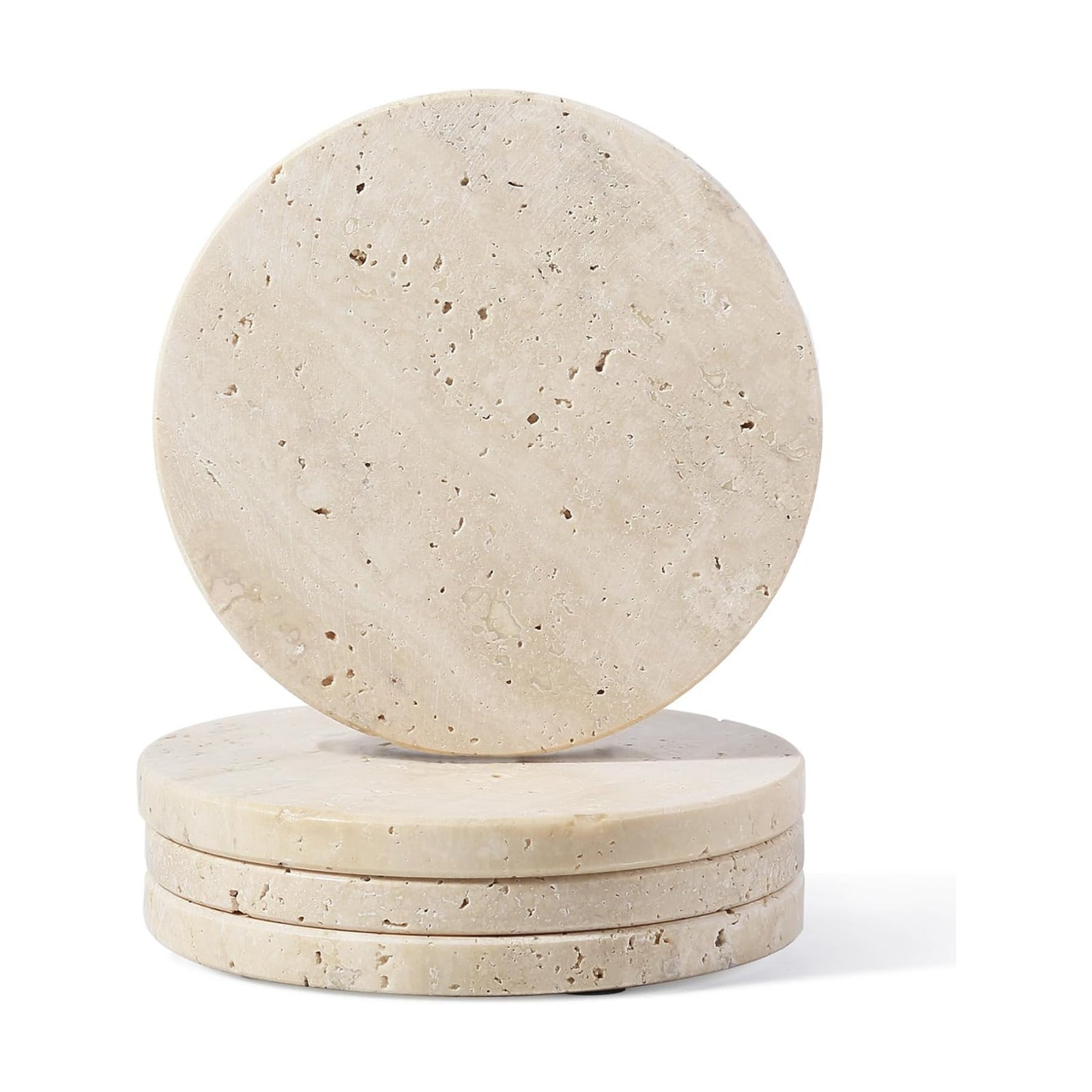 4" Round Stone Coasters Set Heat Resistant / Travertine / Set of 4
