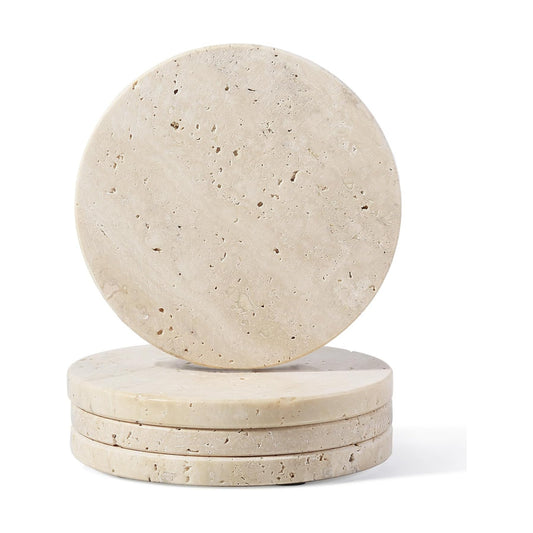 4" Round Stone Coasters Set Heat Resistant / Travertine / Set of 4