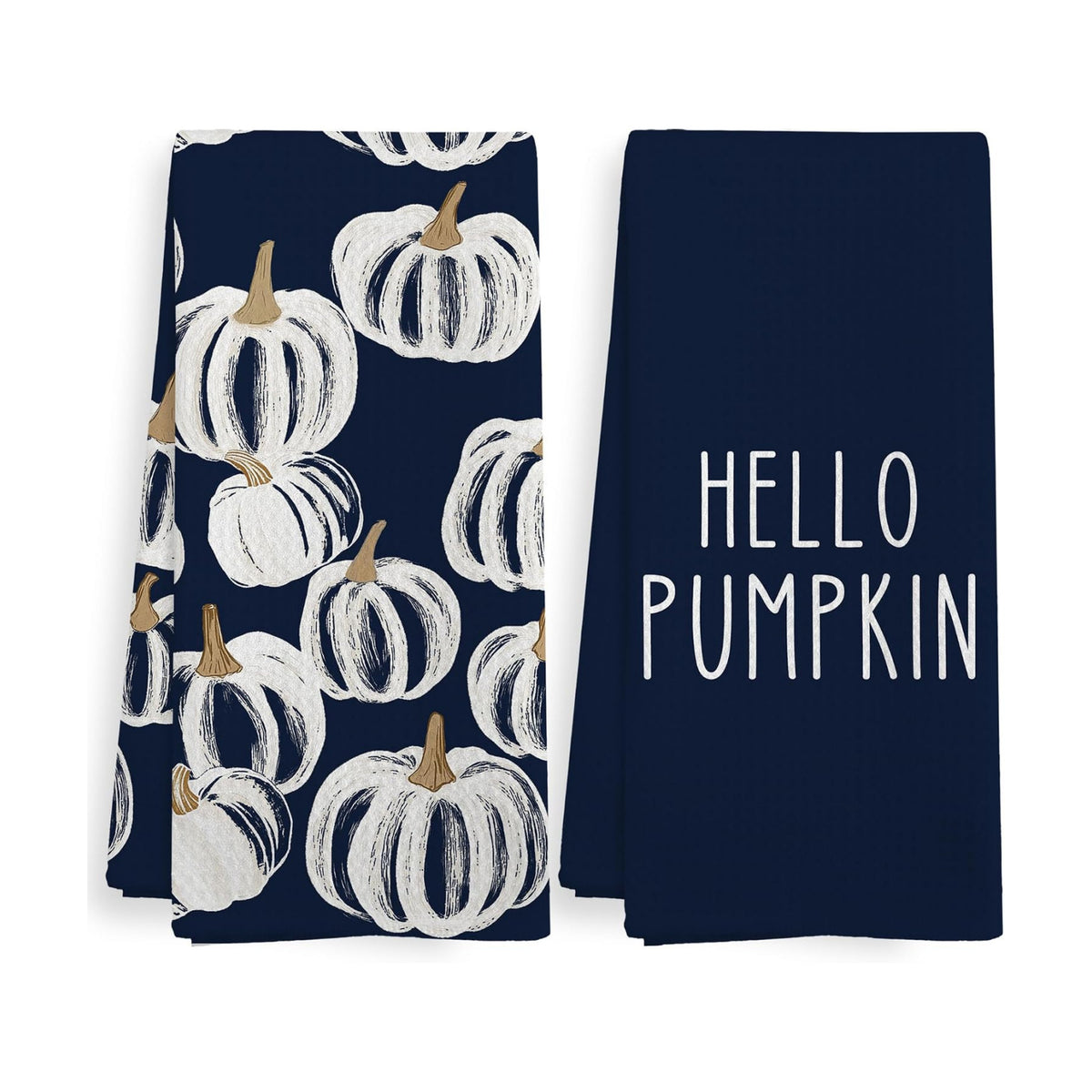 Fall Hello Pumpkin Kitchen Towels and Dishcloths Sets of 2, Navy Blue Pumpkin Fall Decor Decorations Dish Hand Tea Towels Gifts for Bathroom Kitchen, Autumn Aesthetic Fall Decor, 16x24 Inch