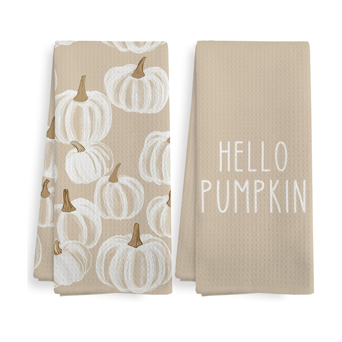 Fall Hello Pumpkin Kitchen Towels and Dishcloths Sets of 2, Fall Beige White Pumpkin Decor Decorations Dish Hand Tea Towels Gifts for Bathroom Kitchen, Autumn Aesthetic Fall Decor, 16x24 Inch