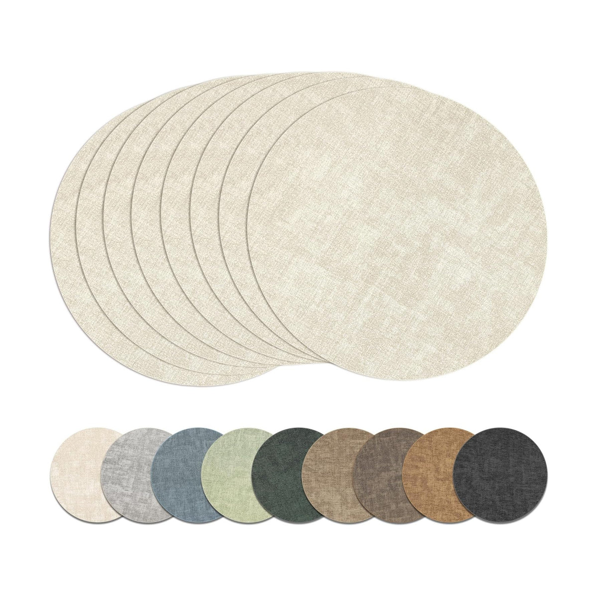 13" Round Placemats Set of 8, Reversible Faux Leather Wipeable Table Mats | 2mm Vinyl Heat Resistant, Waterproof