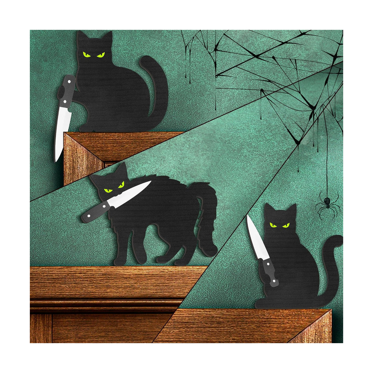 Dripykiaa Scary Black Cat Halloween Wall Decor, 3PCS Wooden Creepy Cat Decorations, Wall Art for Door, Window, Shelf, Bathroom, Living Room Halloween Decorations