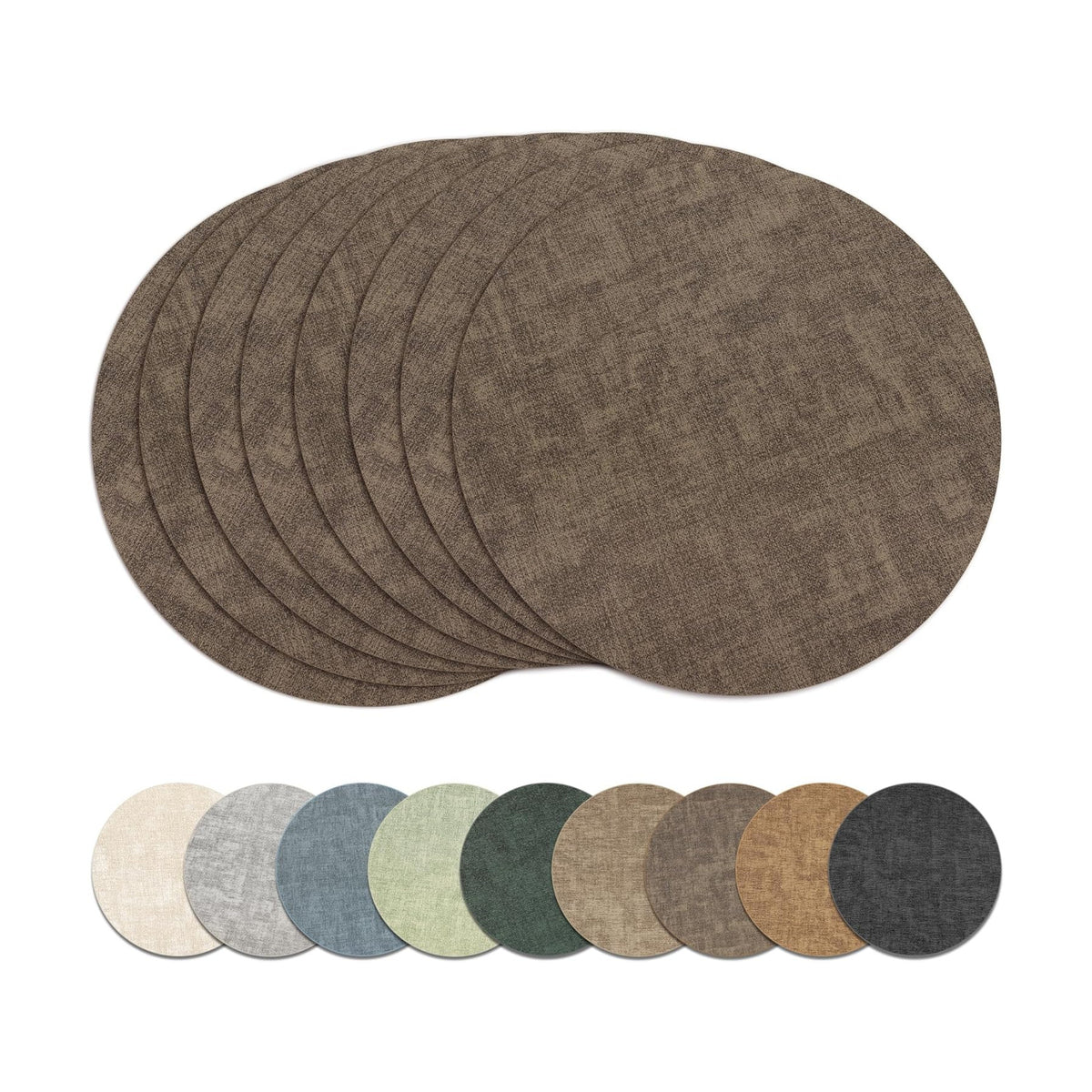 13" Round Placemats Set of 8, Reversible Faux Leather Wipeable Table Mats | 2mm Vinyl Heat Resistant Waterproof
