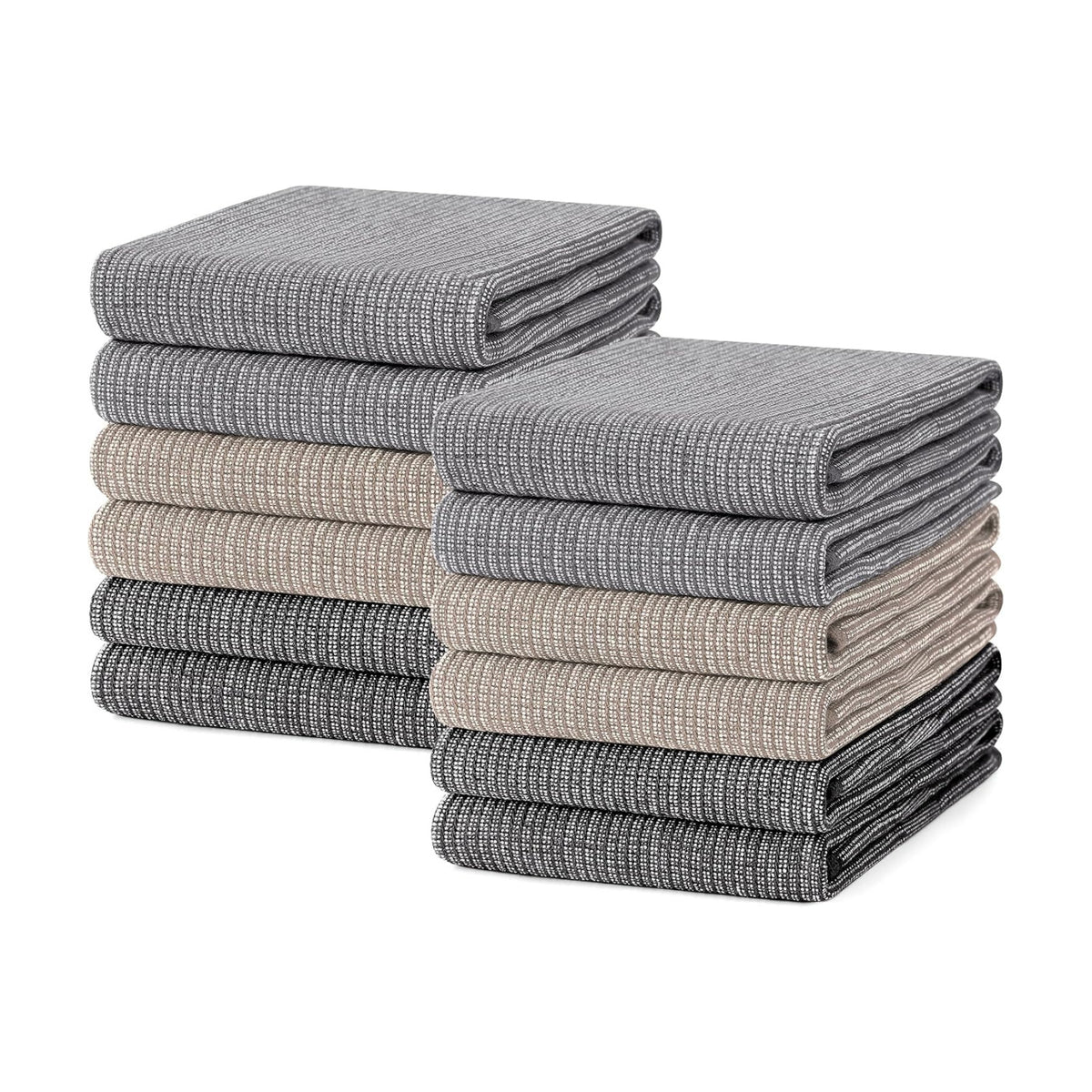 Mordimy Cotton Kitchen Towels (18"x 28", 12 Pack), Grey/Khaki/Black | 100% Ring Spun Cotton, Super Absorbent, 380 GSM