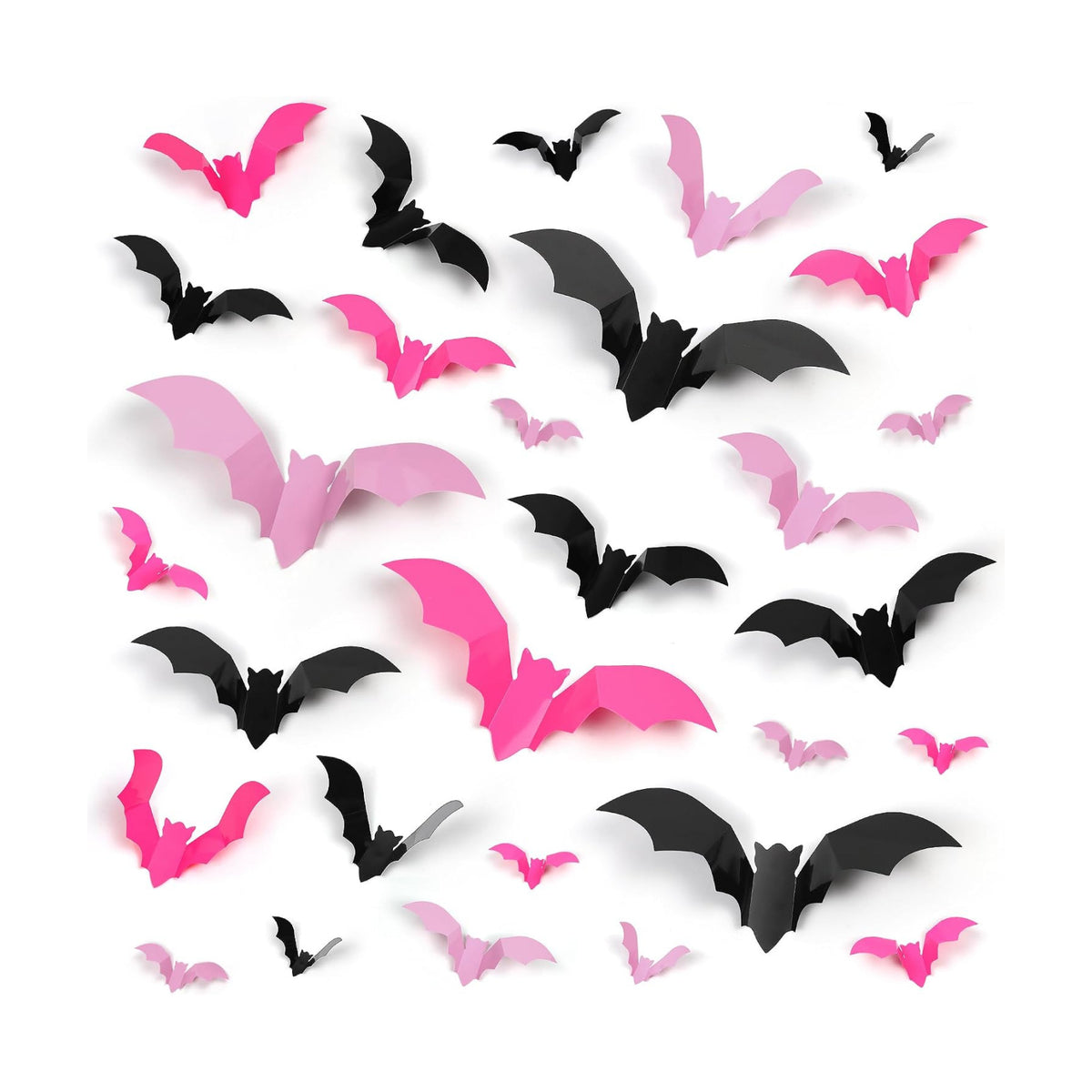 72 Pcs Bats Pink Halloween Decoration, 3D Bat Wall Decor Stickers