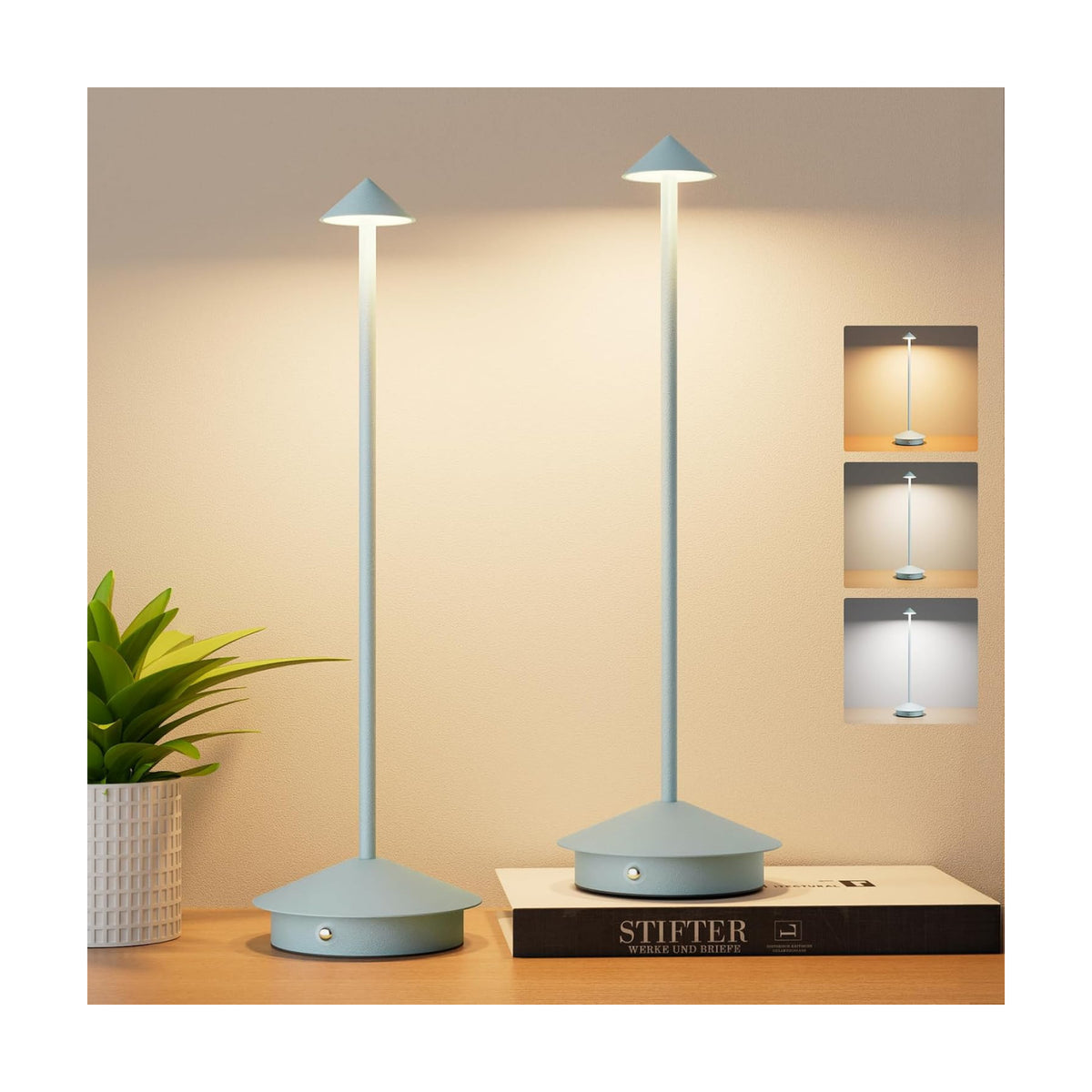 Cordless LED Table Lamps,Portable Battery Desk Lamp,2 Pack,Blue | 6000mAh Rechargeable,3000K/4500K/6000K Touch Stepless